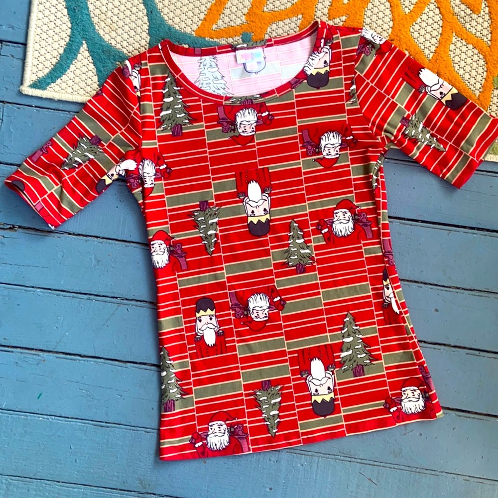 Lularoe Nutcracker & Santa Red Green T-shirt XS